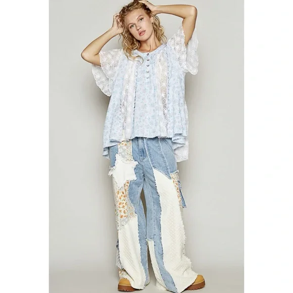 POL Light Blue Lace Blouse - Picture 4 of 6